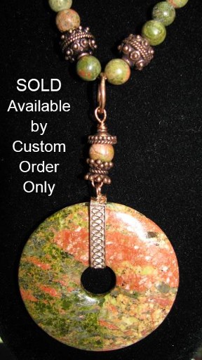 Unakite pendant, unakite beads with natural copper findings 