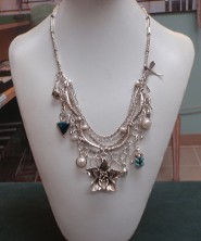 Intricately worked silver necklace with collar made of charms, stones set in silver. See Our Completely custom made from Hilltribe silver - a great deal involved in creating this gorgeous piece. 
