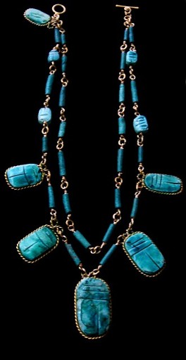 Eqyptian design in genuine turquoise made for a customer. One-of-a-kind example of the quality work created by designers with Gems and Whims Beads and Jewelry,